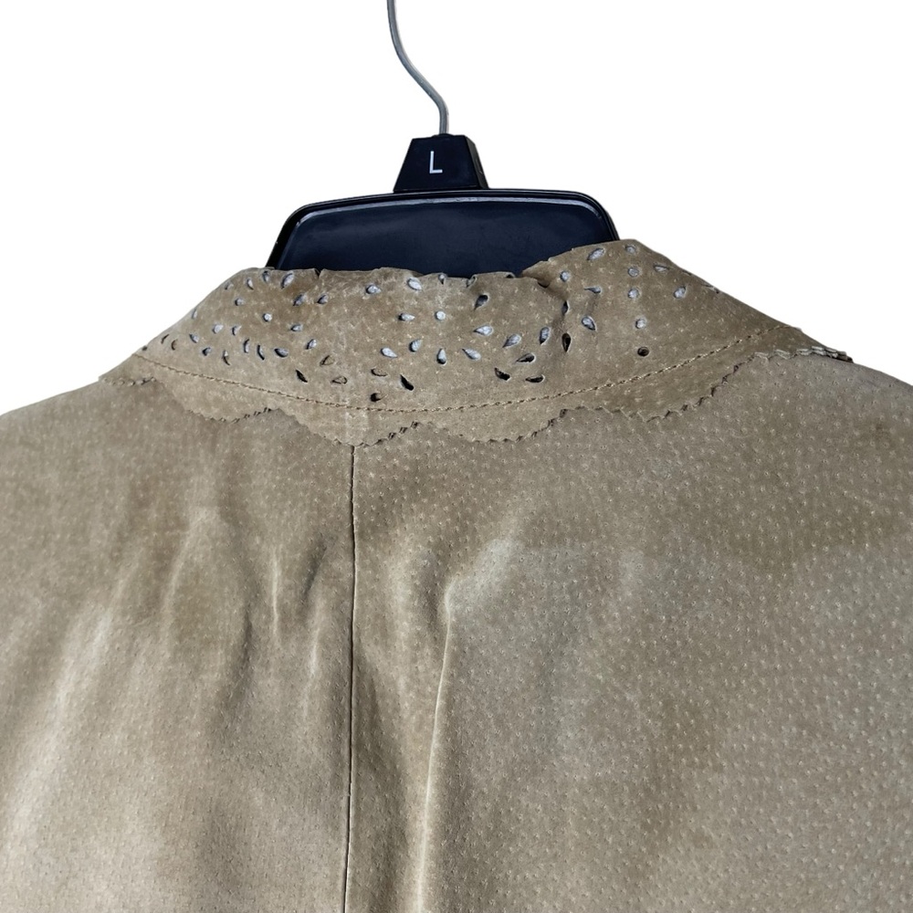 Coldwater Creek Suede Jacket Women’s PL Petite Large Tan Leather Boho Stitching - Picture 6 of 11